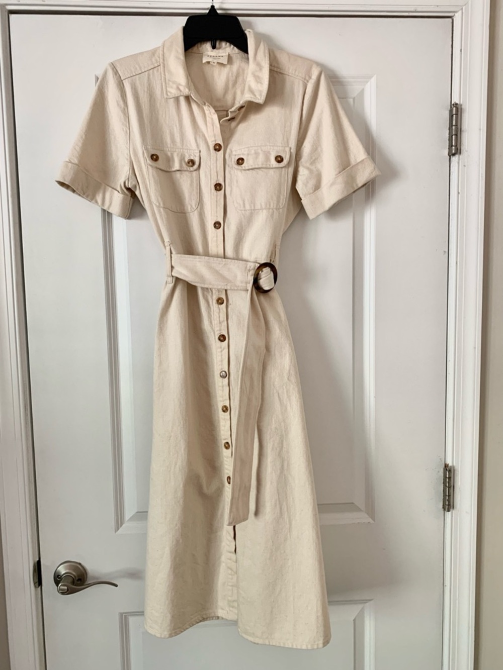 Sézane Cream Button-Front Midi Shirt Dress with Belt